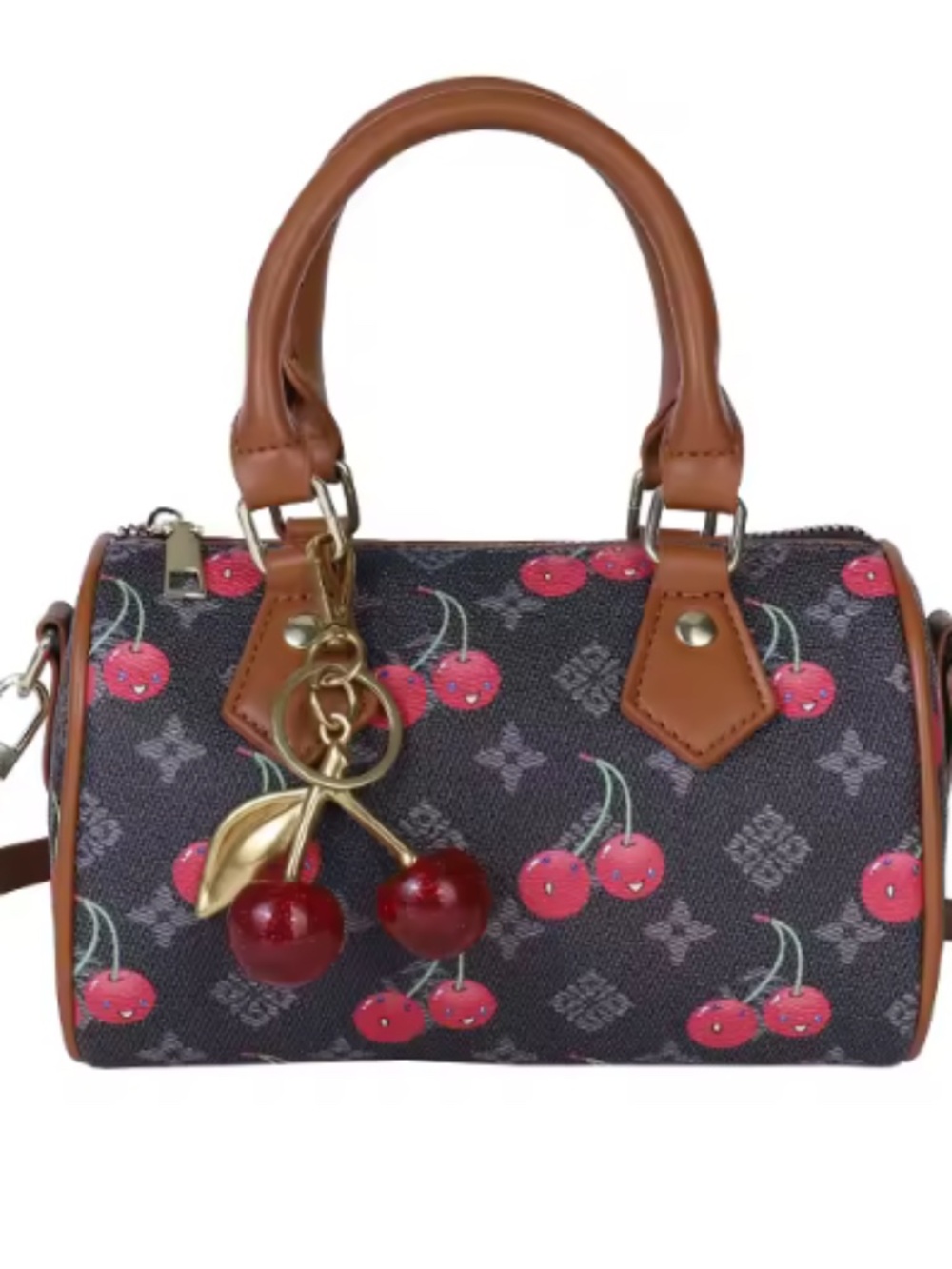 Cherry Pattern Vegan Leather Bag- Precious beauty cherry keychain included